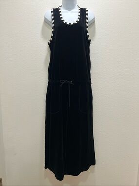 Sonia Rykiel Paris Vintage Velour Black Maxi Dress Size Large Drawstring Sporty